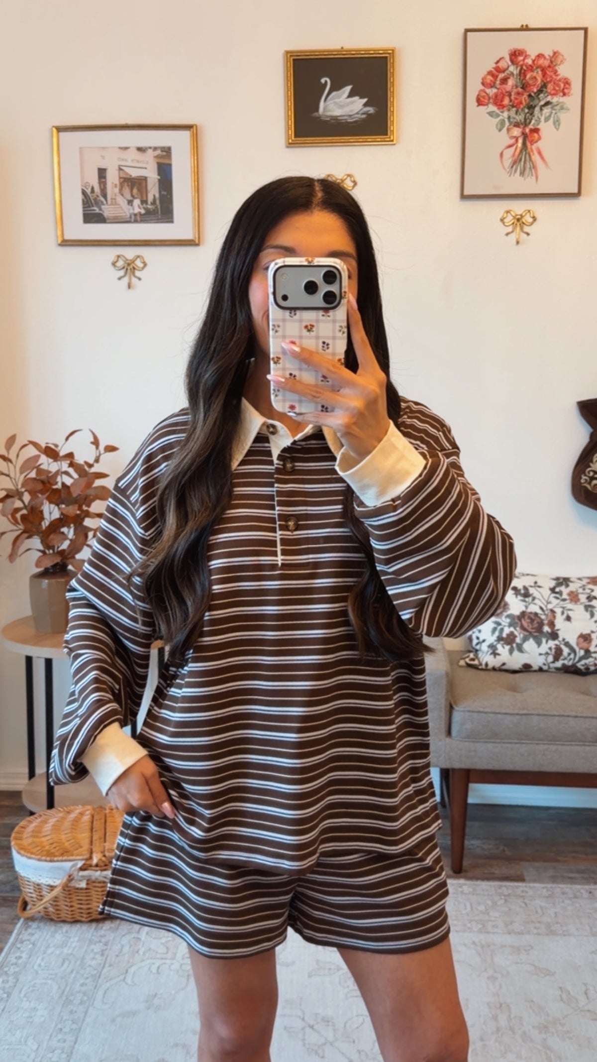 Caramel Apple Stripe Short Set- Brown