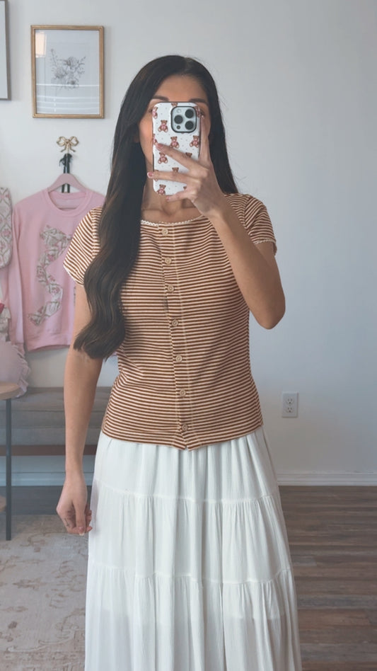 Caramel Stripe Button Top
