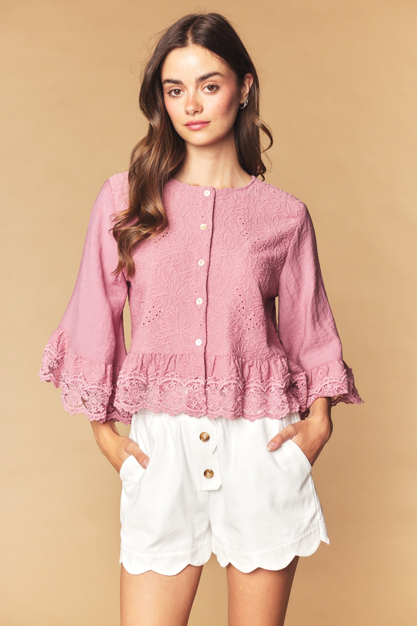 Floral Bell Blouse - mauve