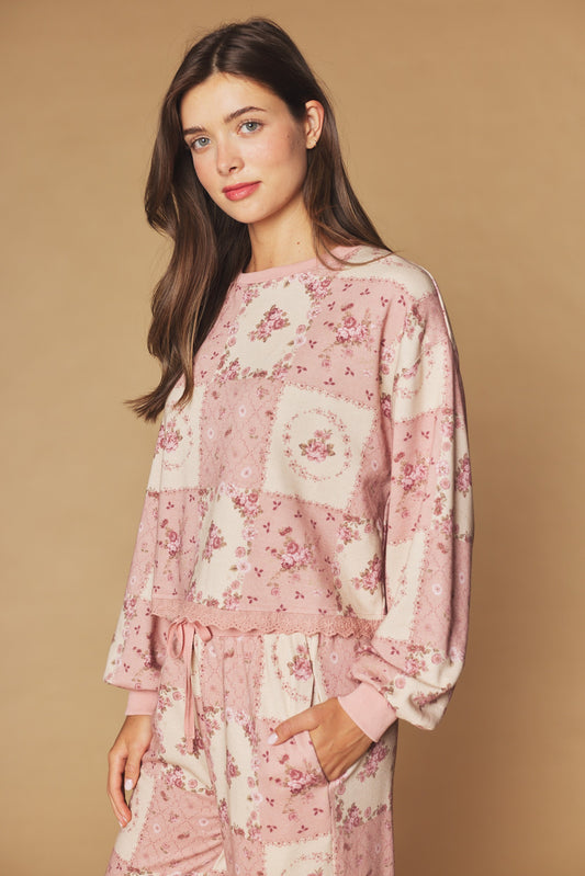 Autumn Rose Pant Set - Mauve/Cream
