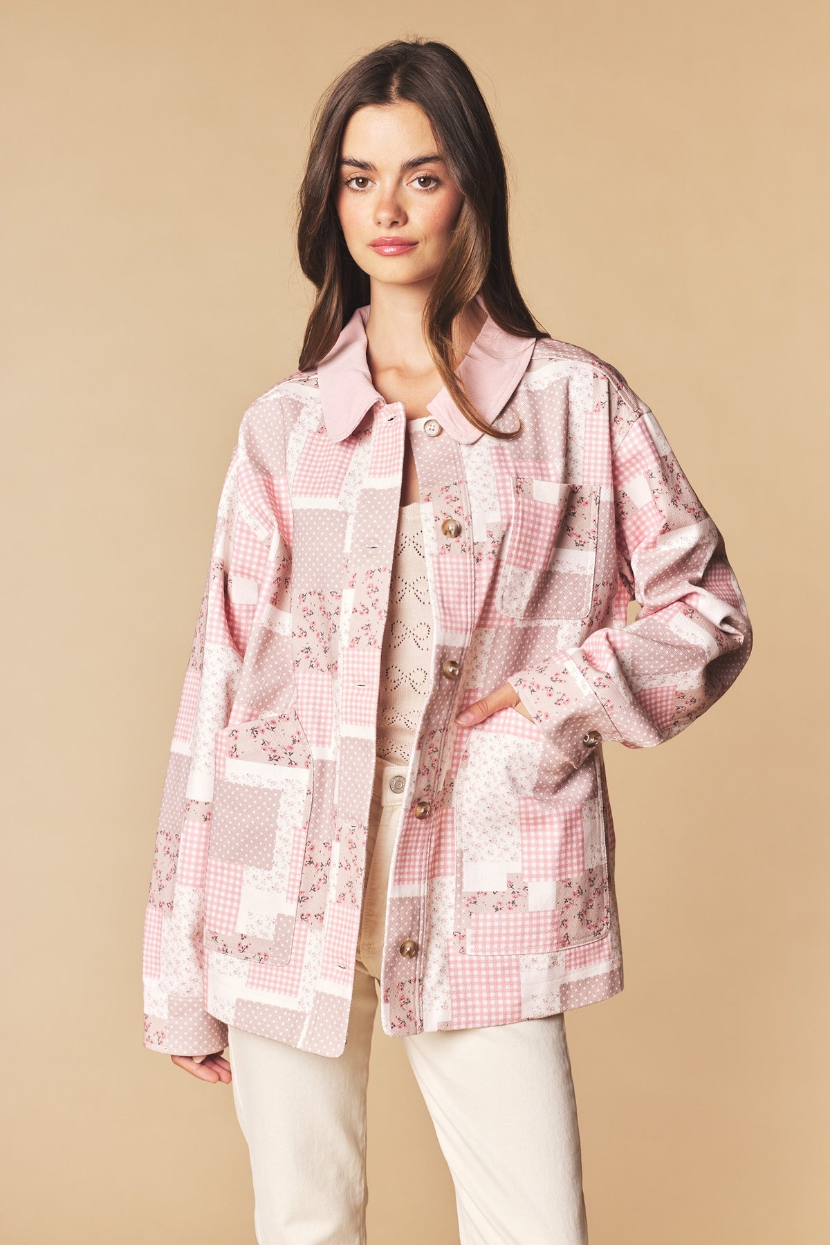 Blush Meadow Barn Jacket - Pink floral