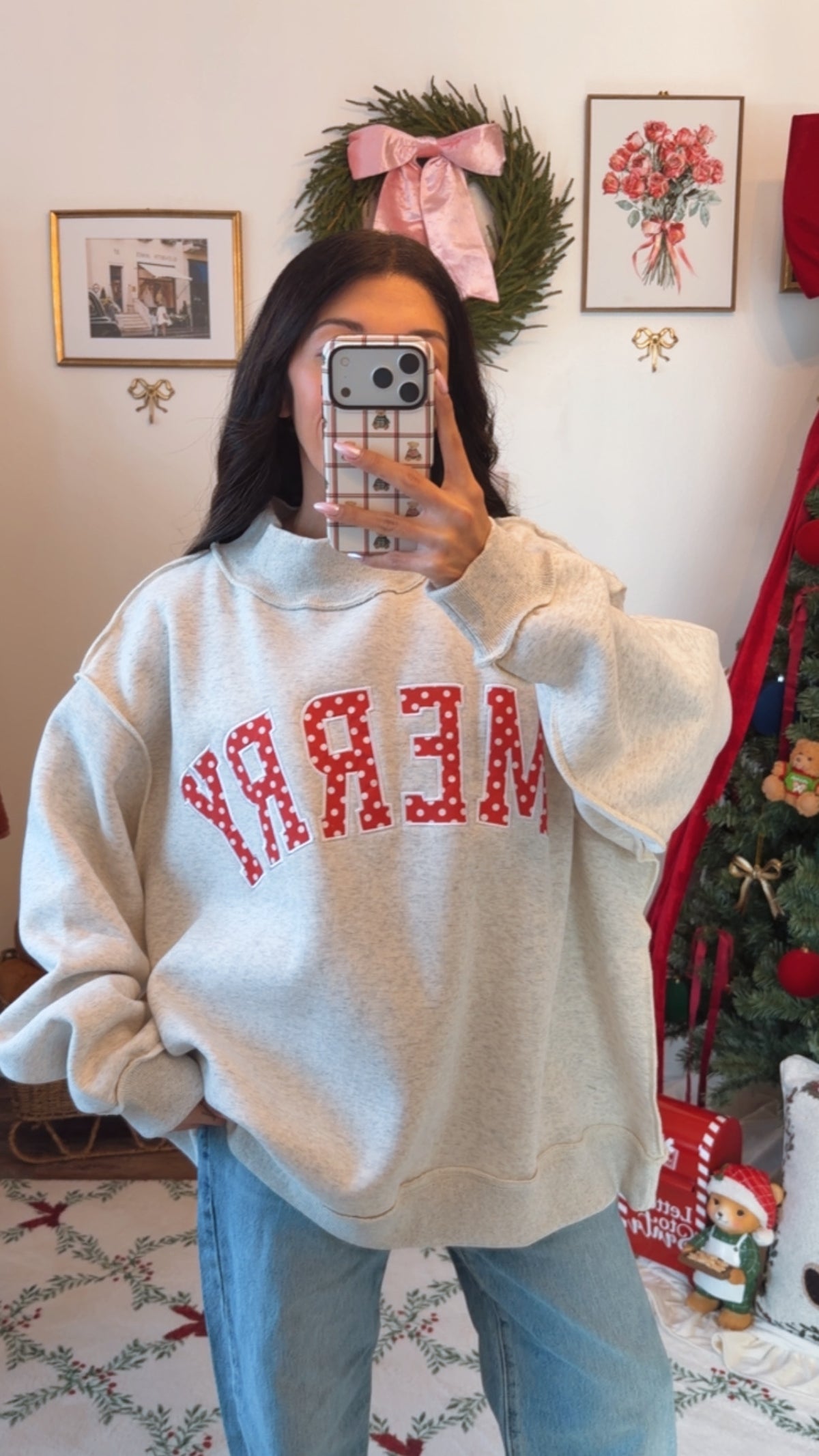 Merry Minnie Polka Dot Mockneck - Grey