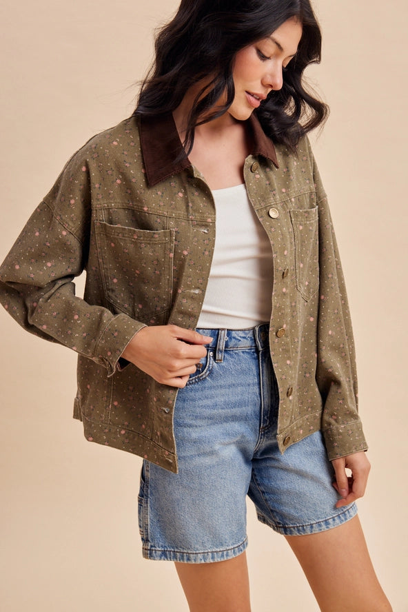 Floral Evergreen Barn Jacket