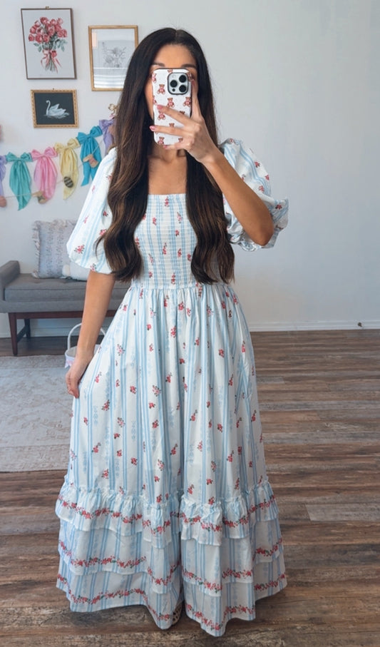 Grace Garden Blue Floral Maxi Dress