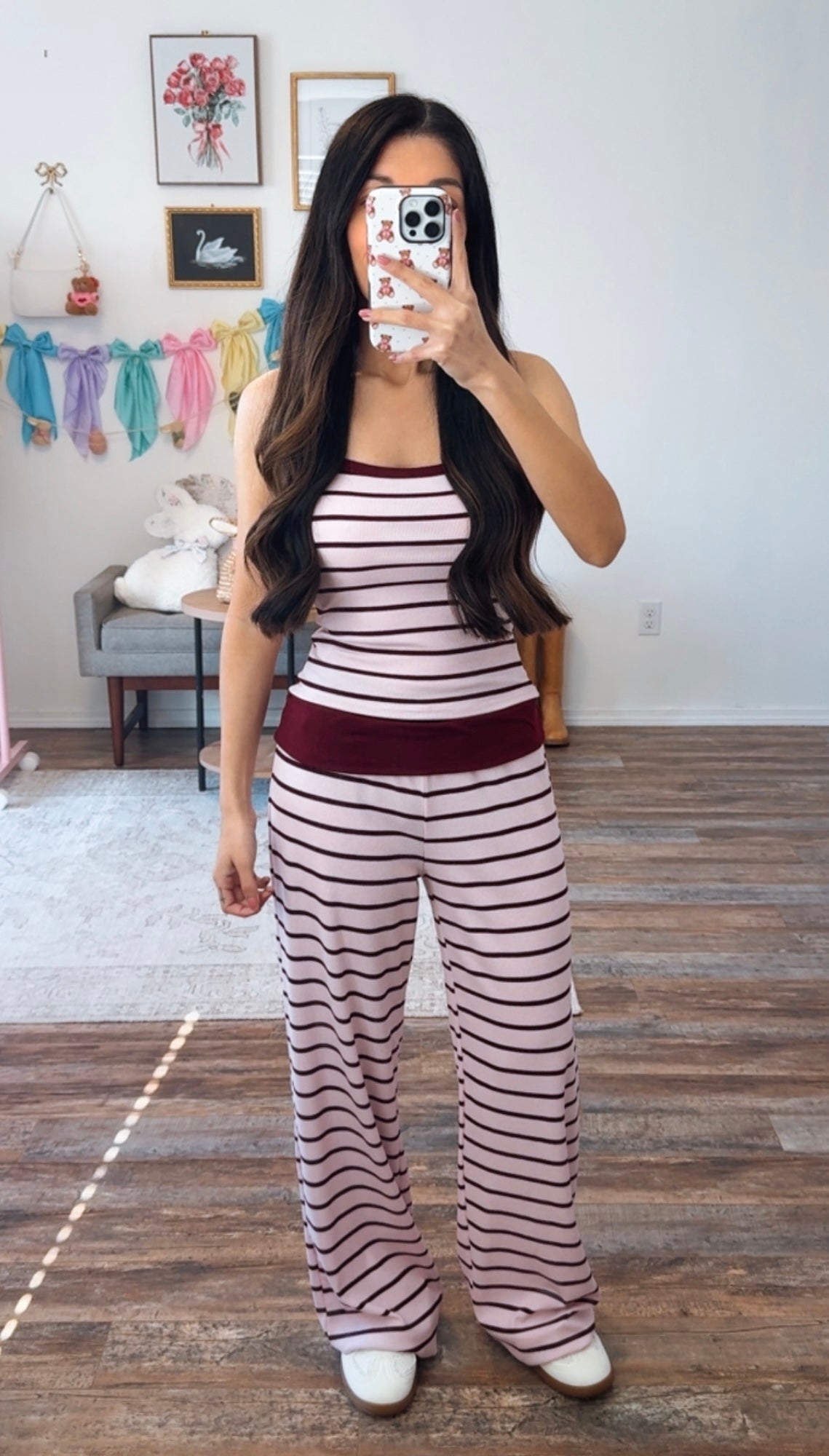 Camilla Stripe Lounge Set - pink/plum