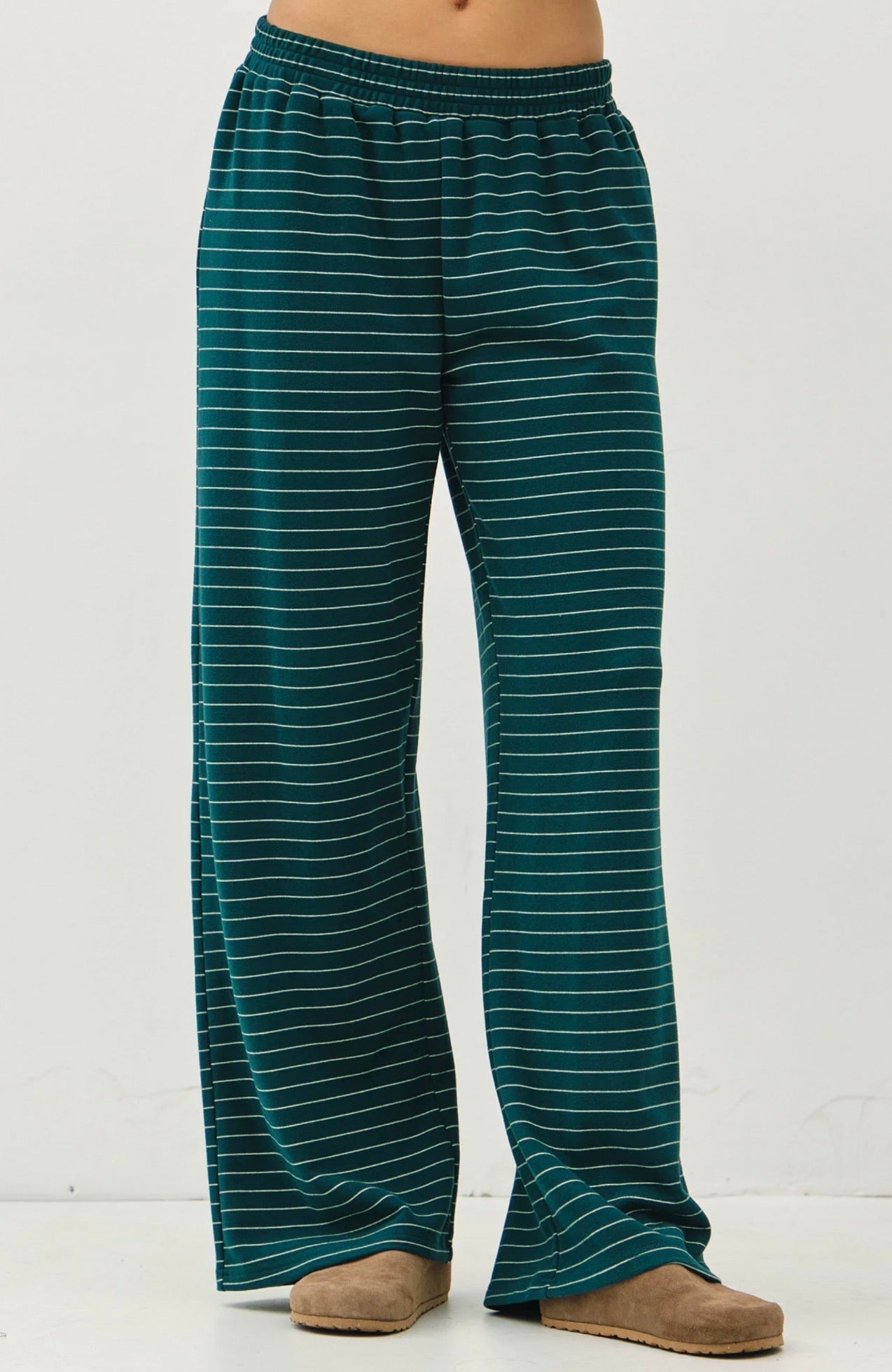 Anna Stripe Lounge Pant Set - Hunter Green