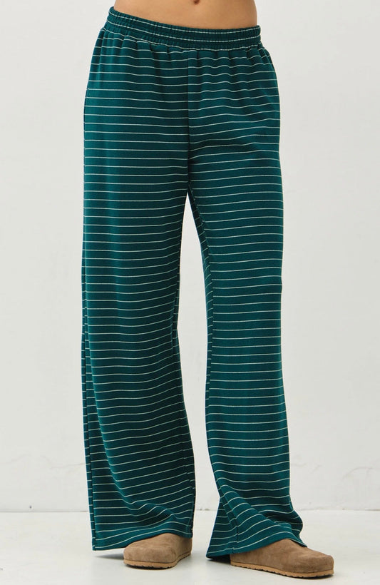 Anna Stripe Lounge Pant Set - Hunter Green