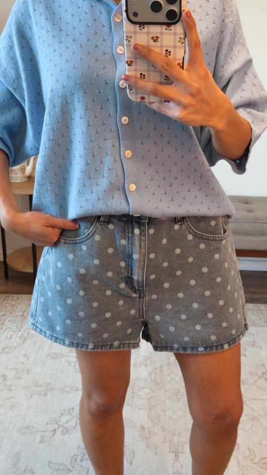 Polka Dot Denim Shorts