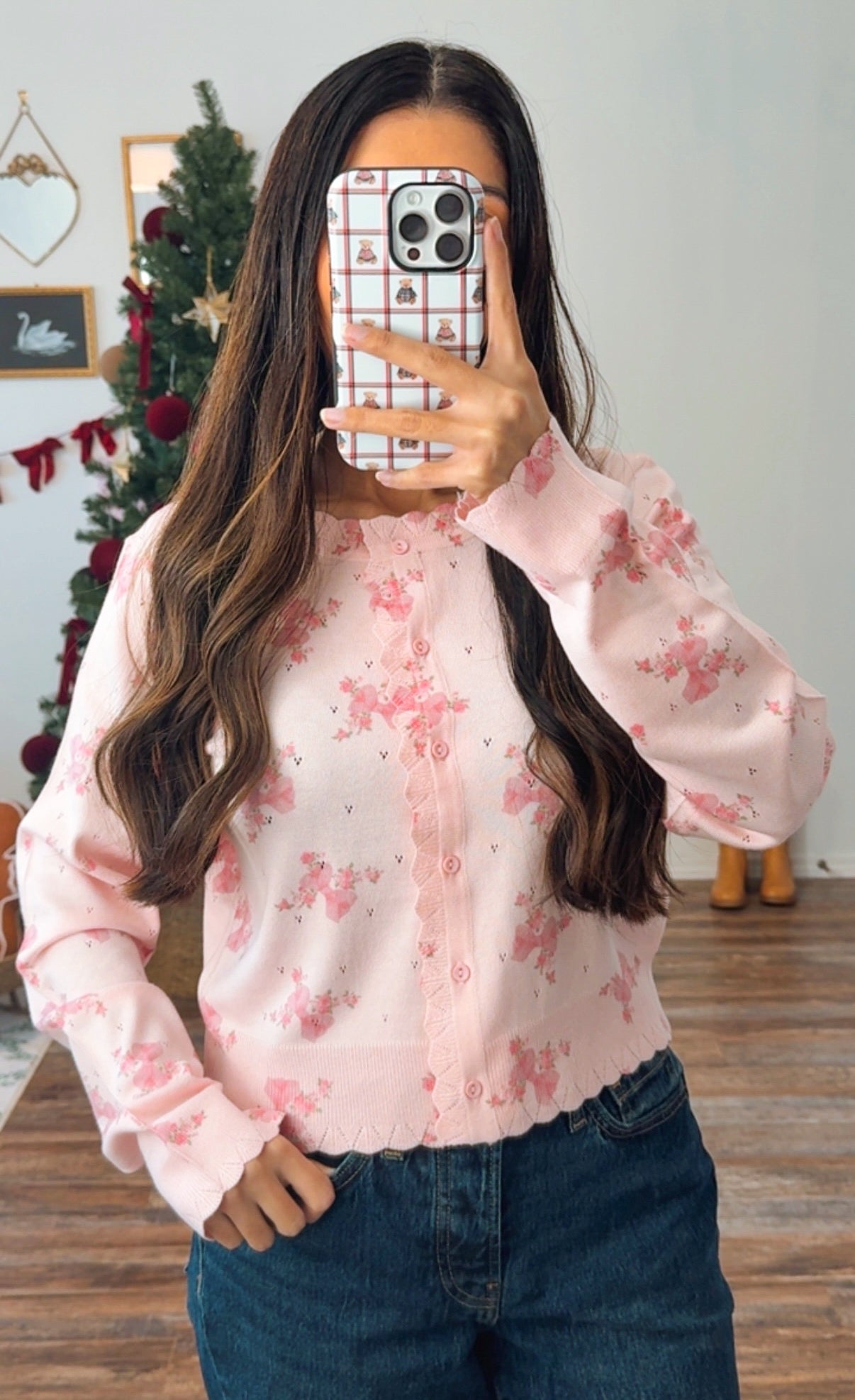 Pink Bows & Floral Cardigan