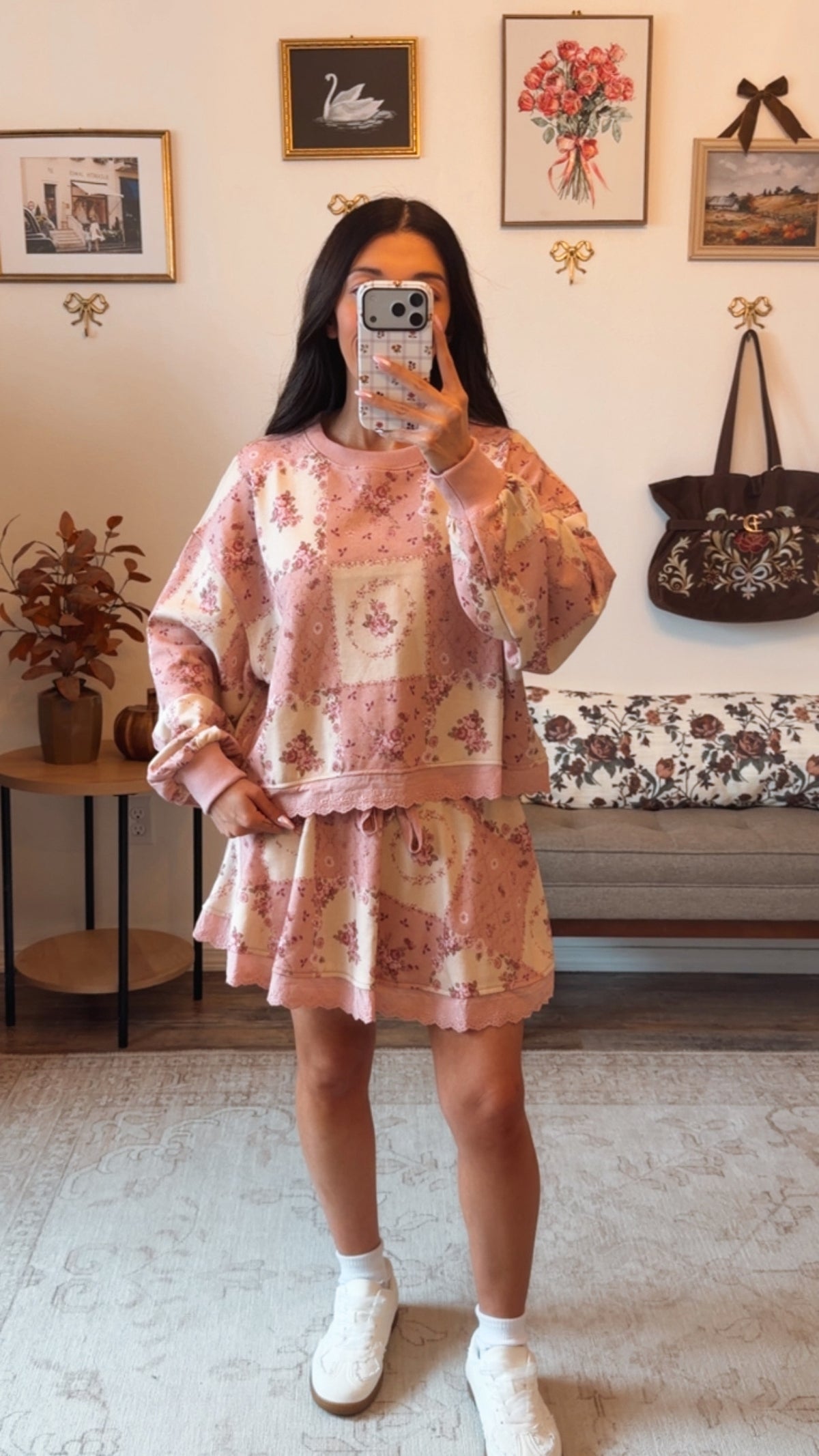 Into Autumn Floral Skort Set - Mauve/Cream