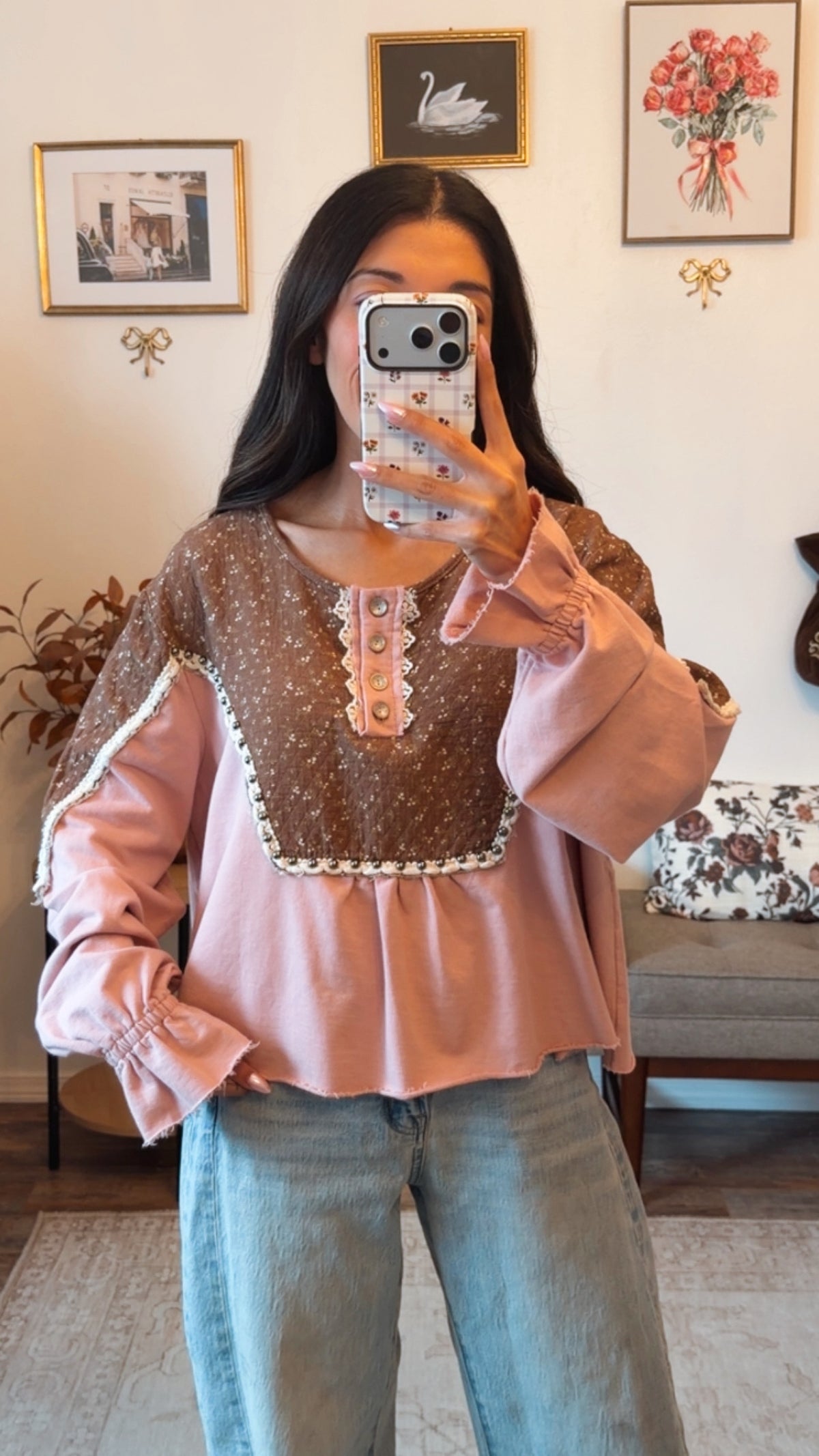 Cocoa Rose Meadow Top - Pink/Mocha