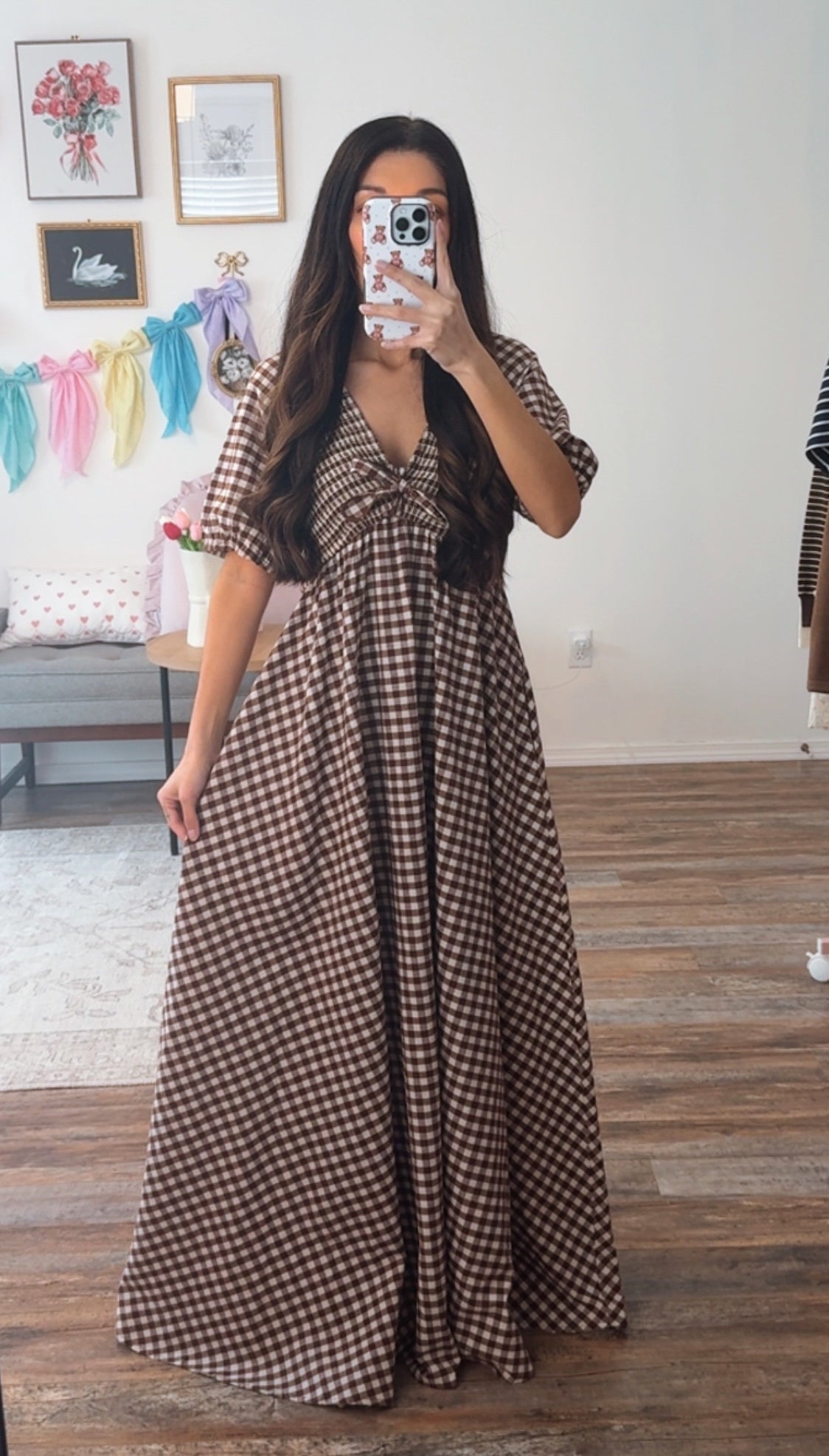 Mocha Muse Gingham Maxi Dress