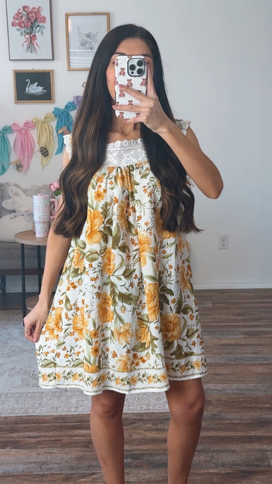 Golden Bloom Mini Dress