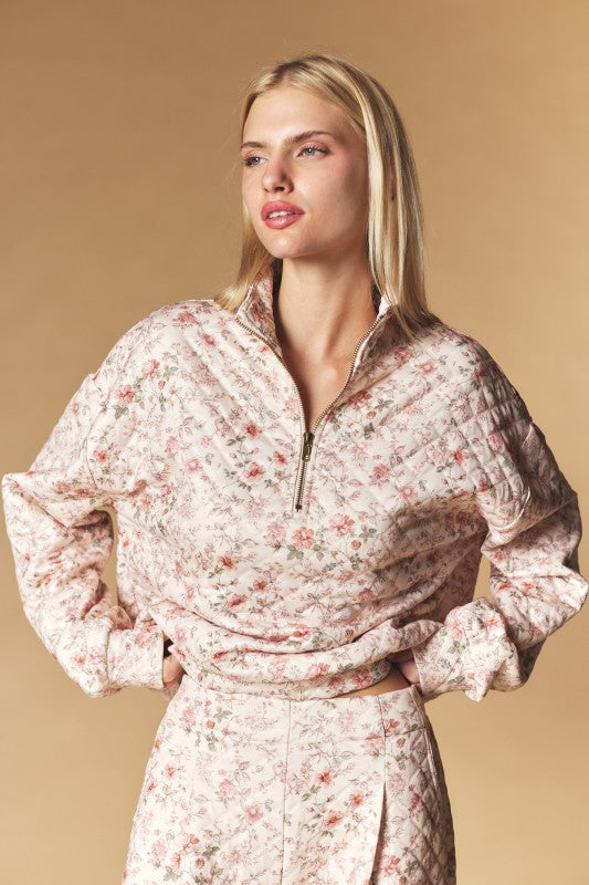 Cottage Rose Quilted Lounge Set - Taupe/Brown