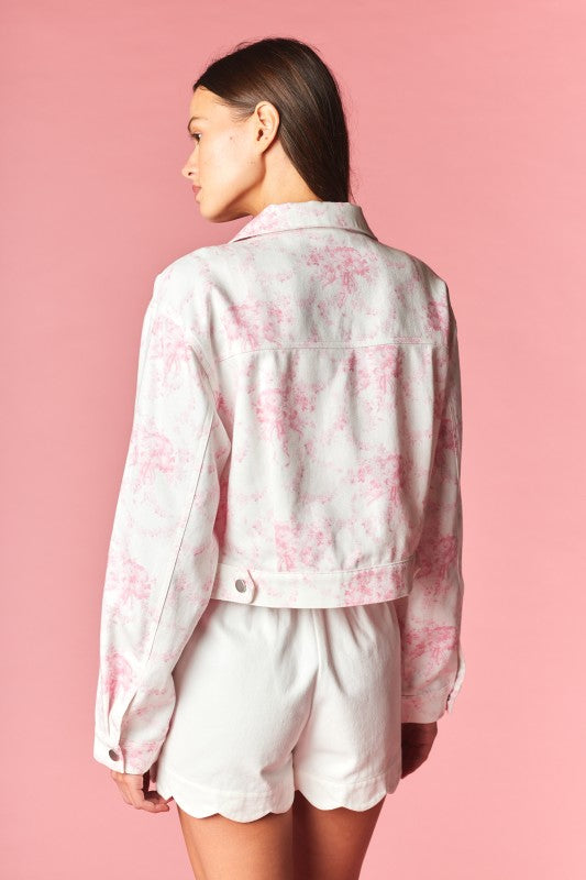 Blush Blooms Toile Denim Jacket
