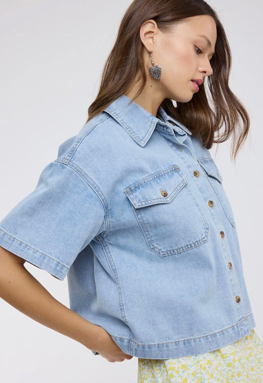 Chessy Denim Button Top
