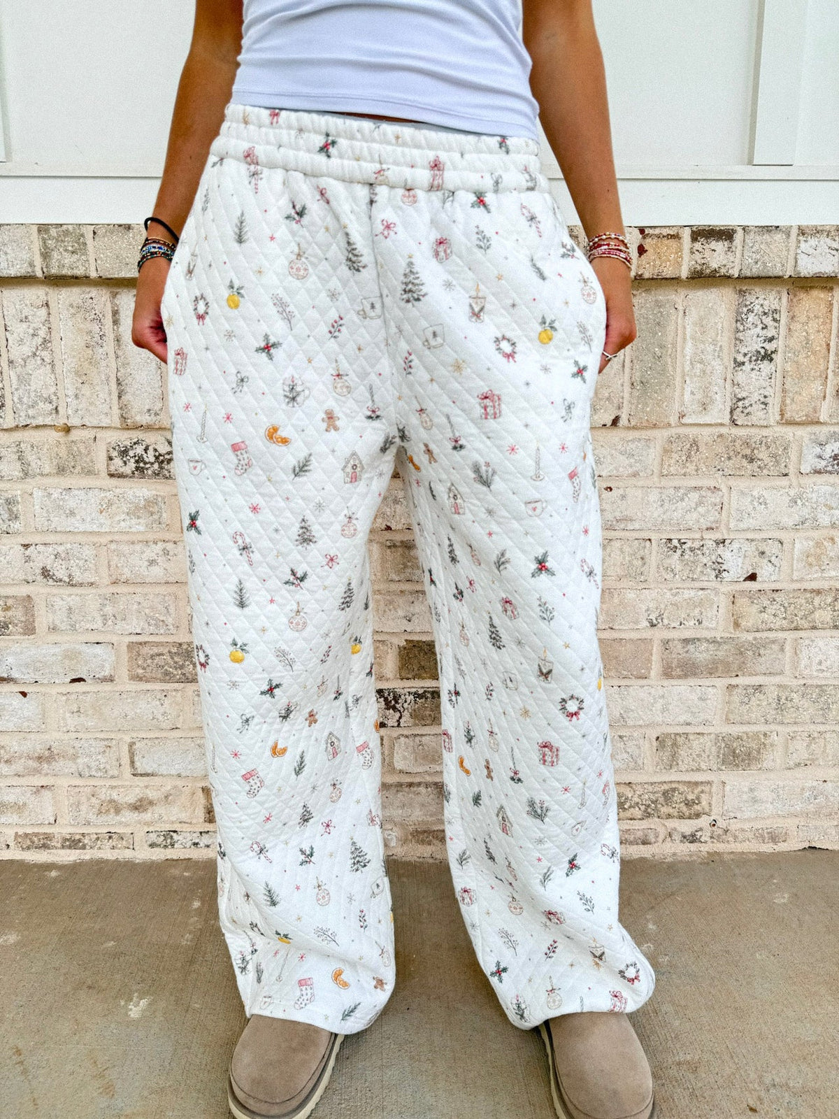 White Christmas Winter Cottage Wide Leg Pant
