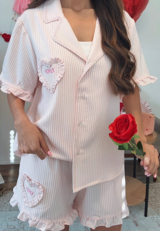 Love Notes Striped Pajamas Set