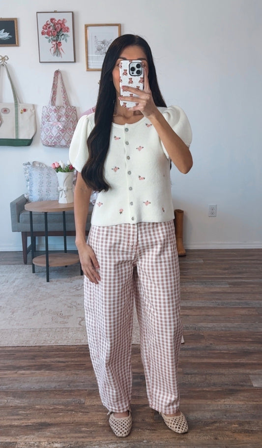 Check Print Barrel Pants (Pink)