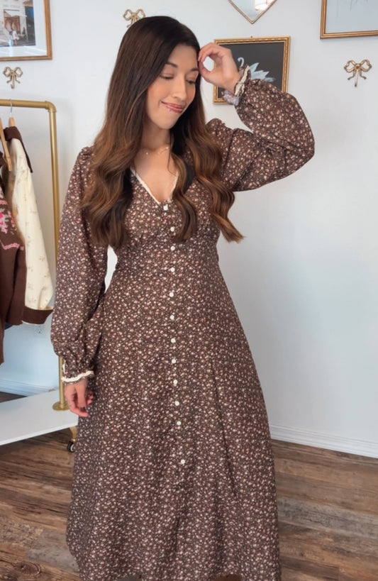 Chestnut Vintage Floral Midi Dress