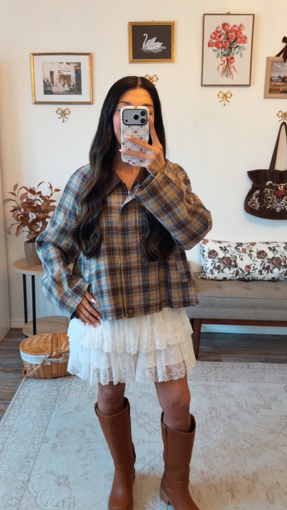 Orchard Lane Plaid Shacket - Brown/Blue