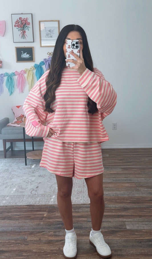 Pink Velvet Stripe Set
