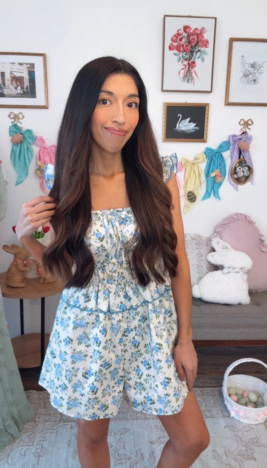 Blue Petal Picnic Romper- Restock