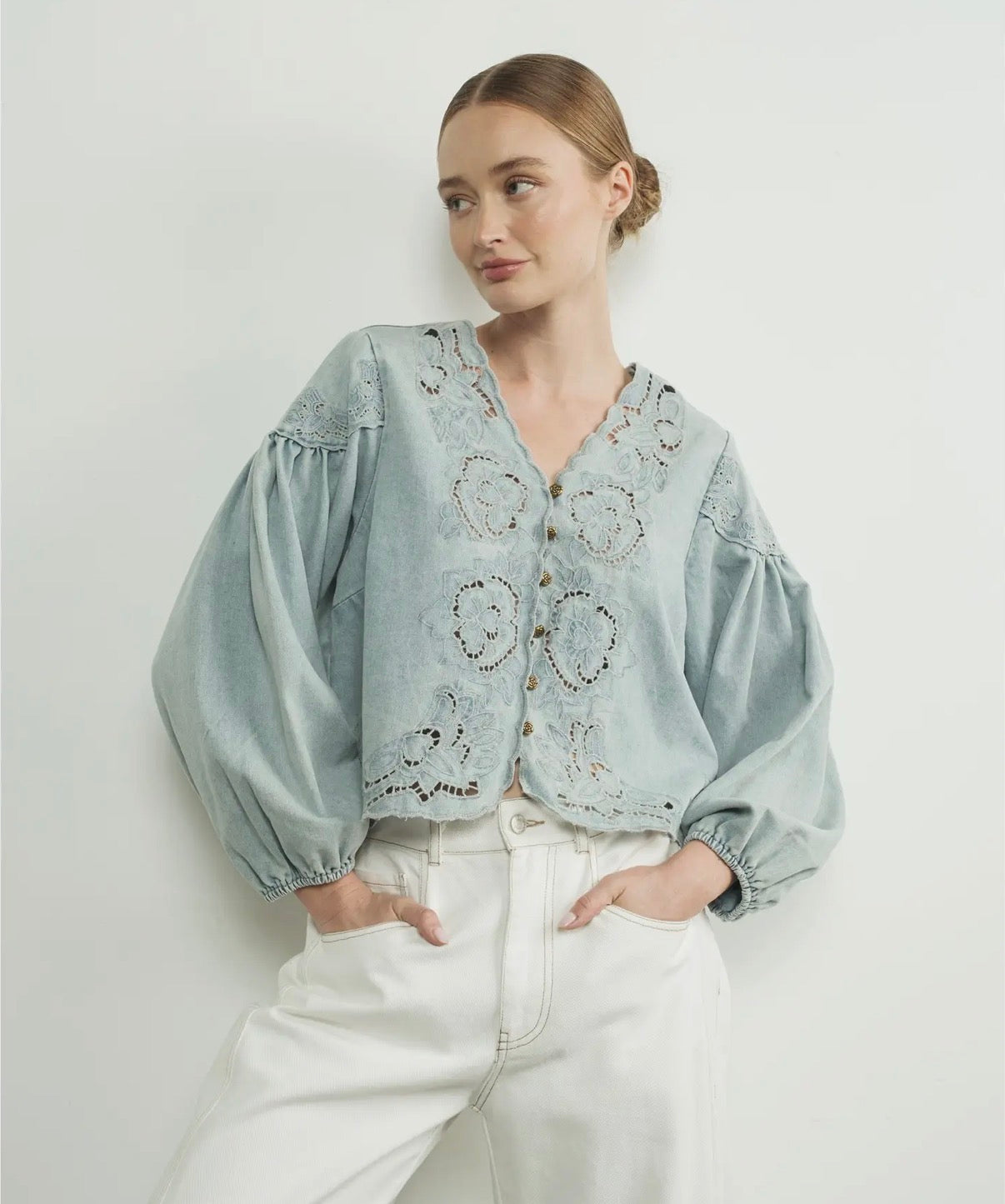Elsa Eyelet Denim Top