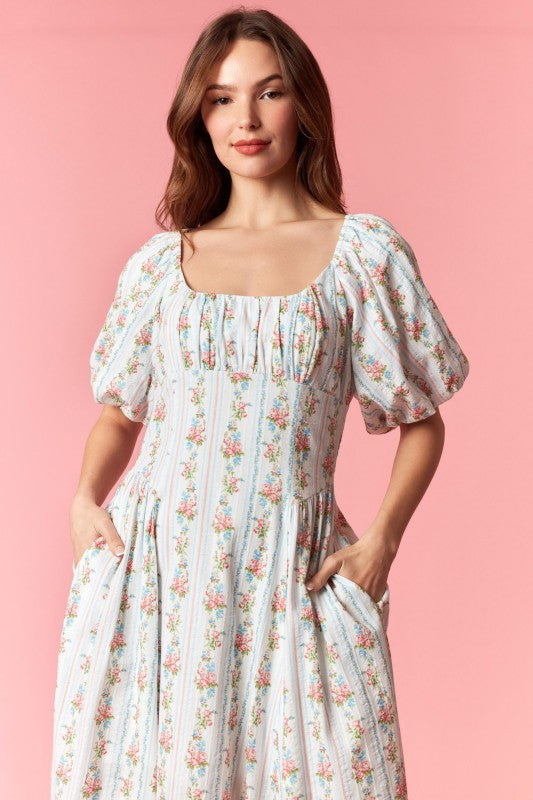 Floral Stripe Midi Dress