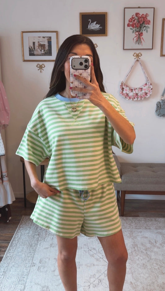 Key Lime Stripe Lounge Set - Green/Blue