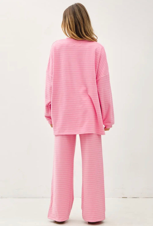 Juliette Stripe Lounge Pant Set - Pink/Cream