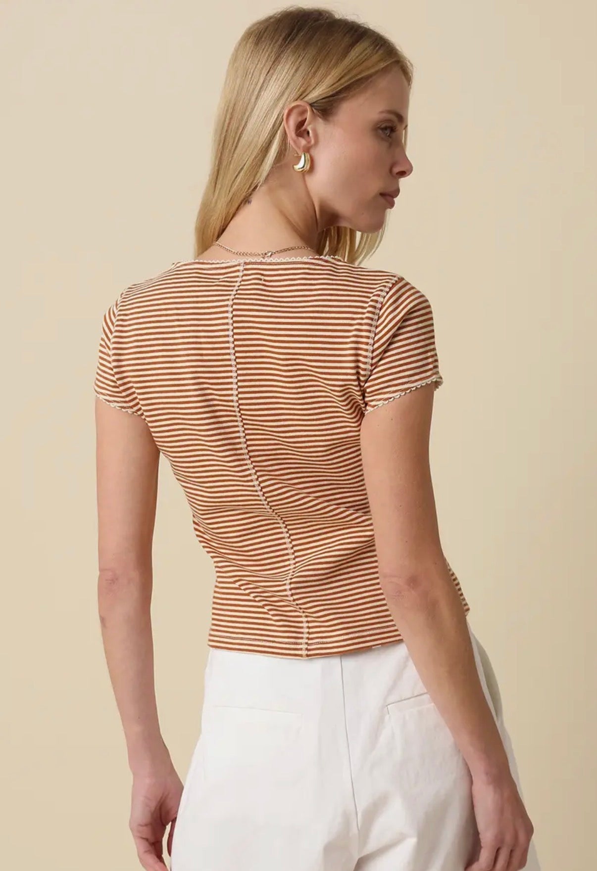 Caramel Stripe Button Top