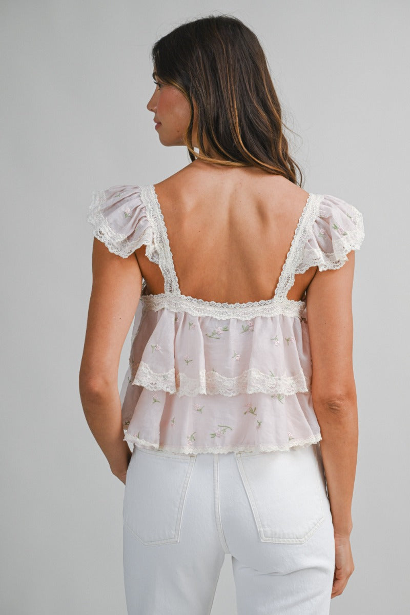 Blooms and Lace Top (Pink)