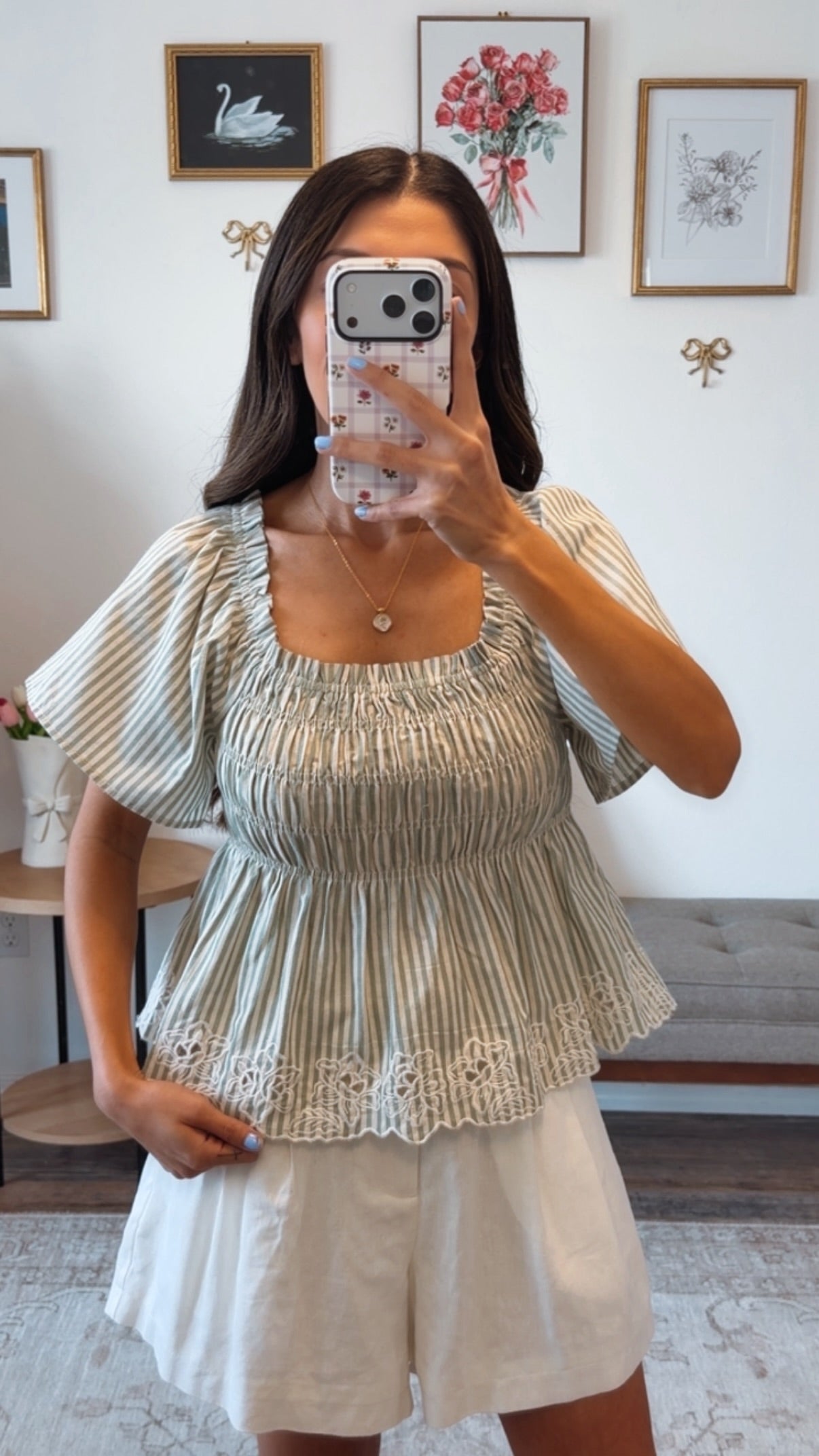 Sage stipe peplum top