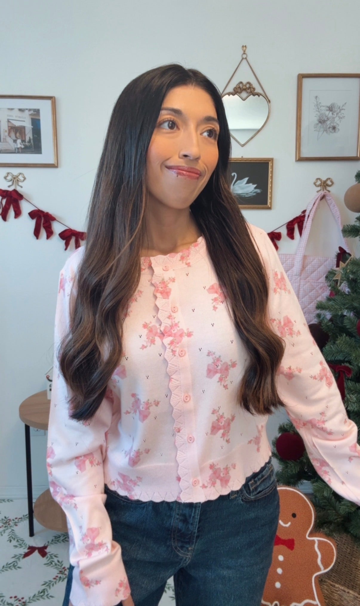 Pink Bows & Floral Cardigan