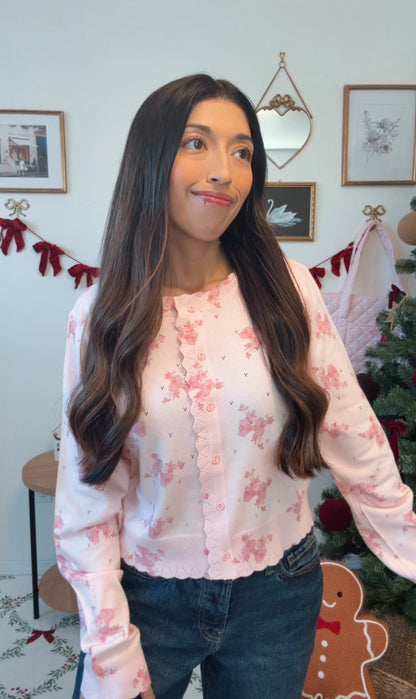 Pink Bows & Floral Cardigan