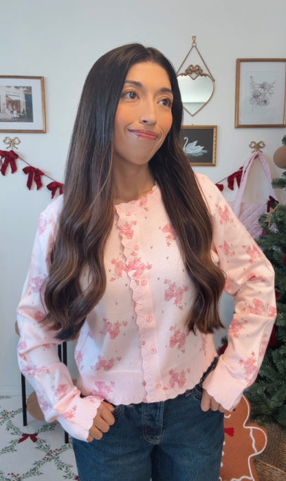 Pink Bows & Floral Cardigan