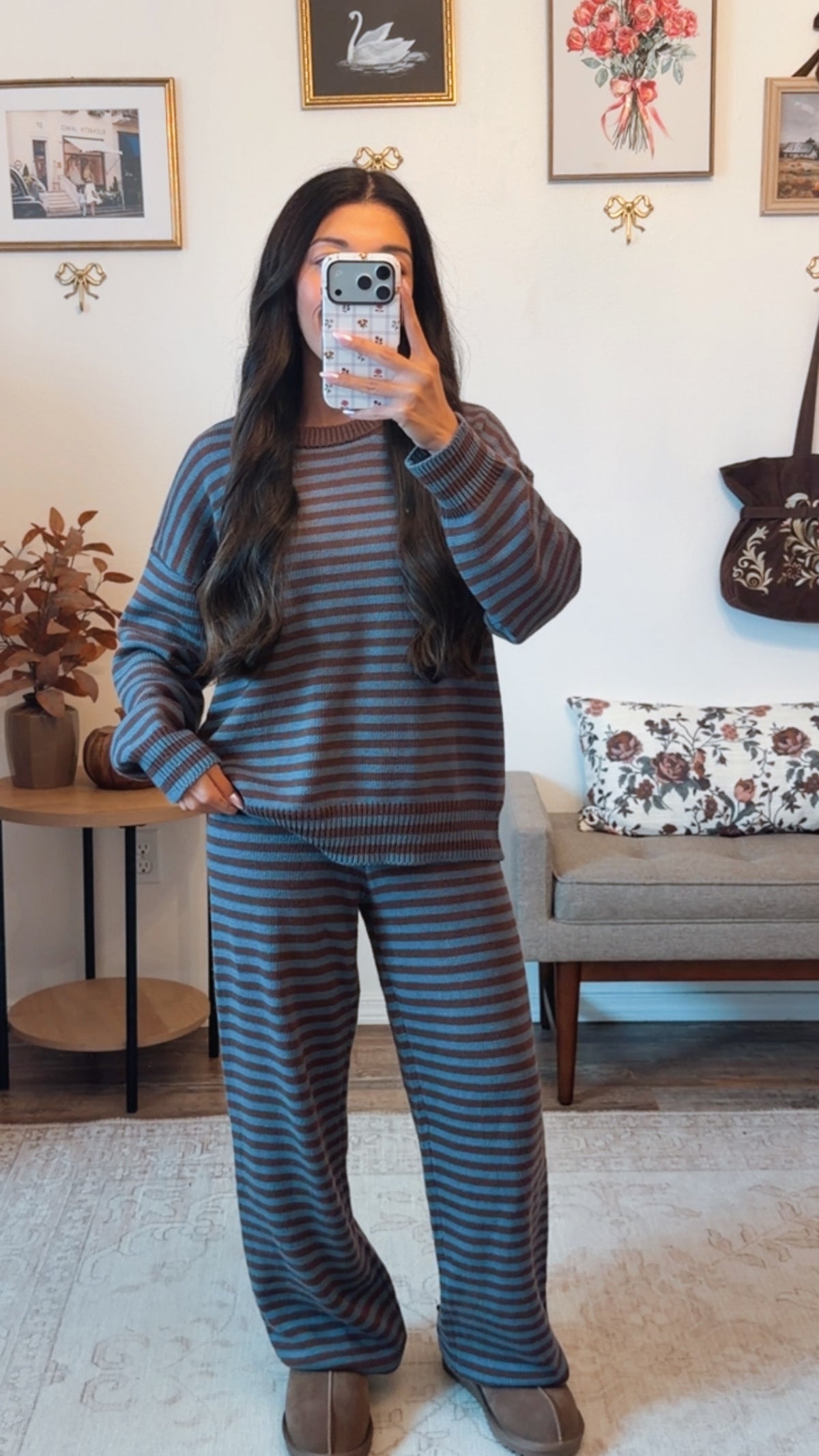 Cozy Twilight Knit Stripe Set - Brown/Blue