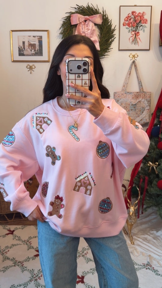 Pink Gingerbread Cottage Sweater