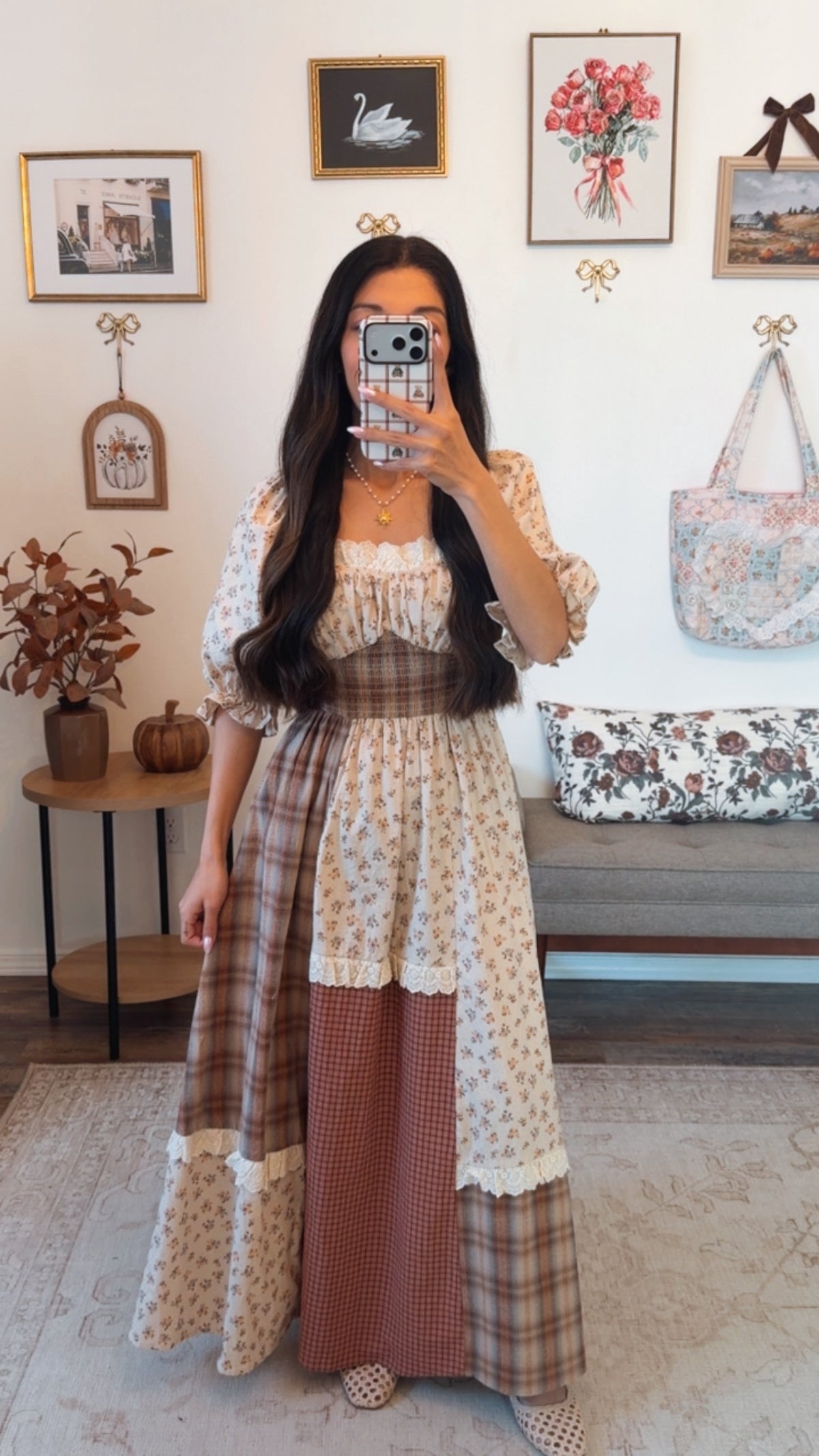 Cottage Fields Patchwork Midi Dress