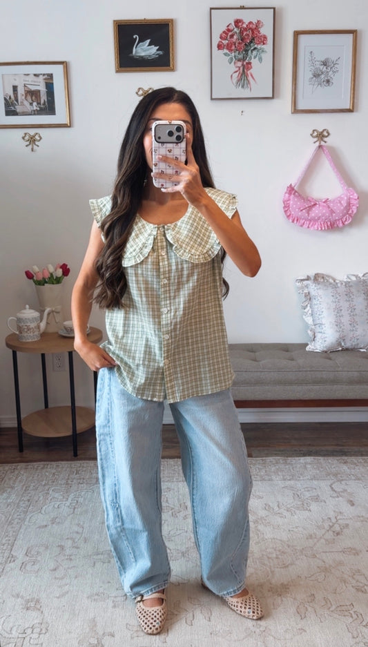 Matcha Morning Gingham Top