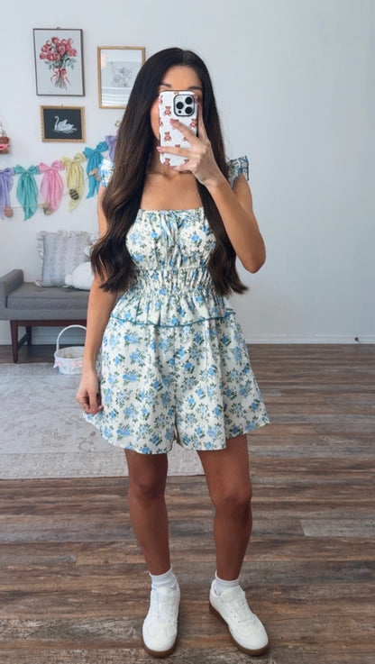 Blue Petal Picnic Romper- Restock Ships 3.03