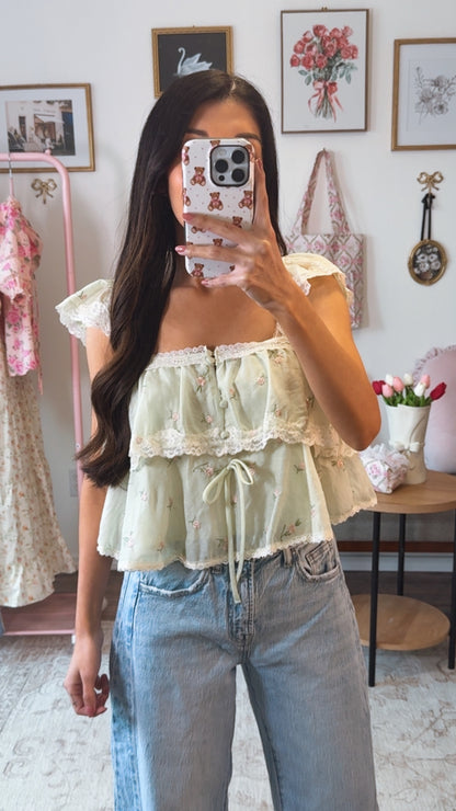 Blooms and Lace Top (Sage Green)