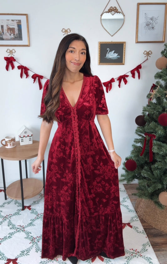 Christmas Kiss Velvet Maxi Dress