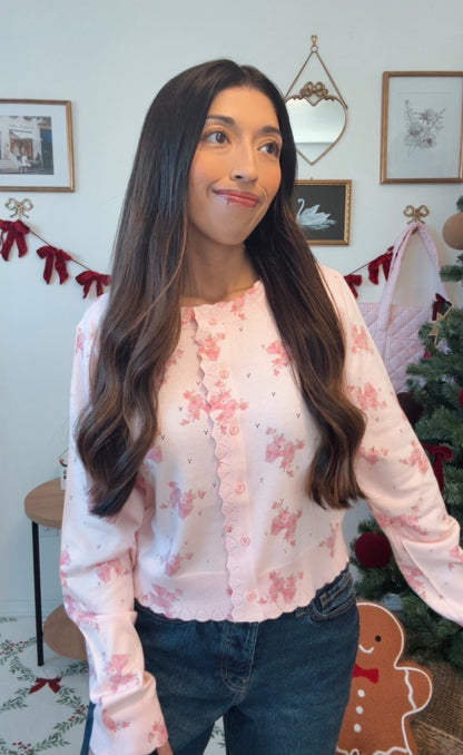 Pink Bows & Floral Cardigan