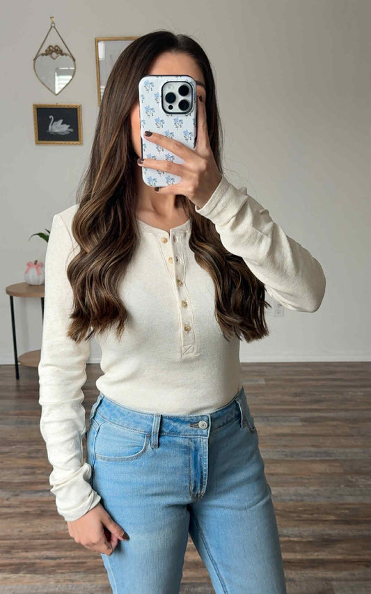 Classic Ribbed Henley - Oatmeal