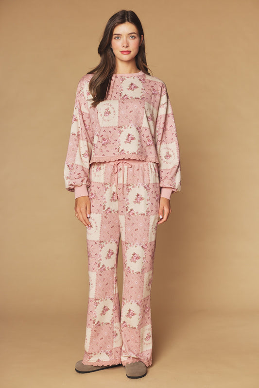 Autumn Rose Pant Set - Mauve/Cream