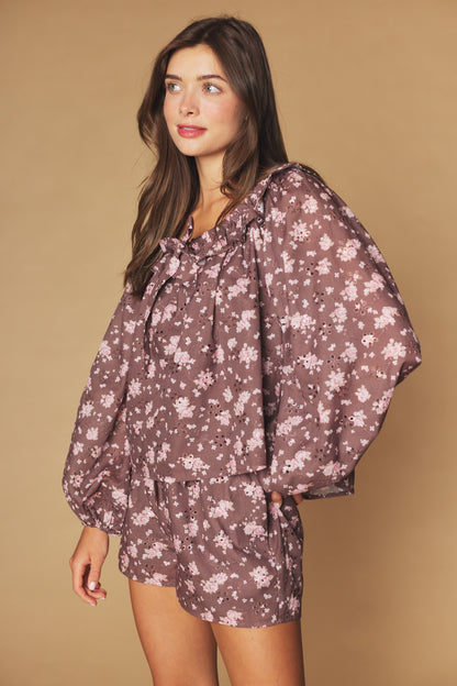 Autumn Rosette Short Set - Brown
