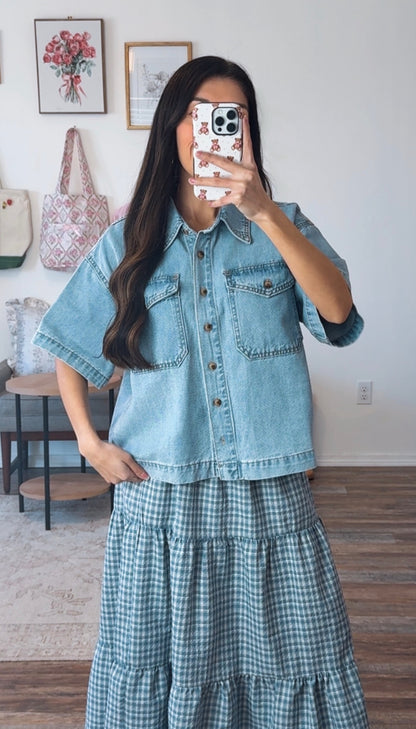 Chessy Denim Button Top