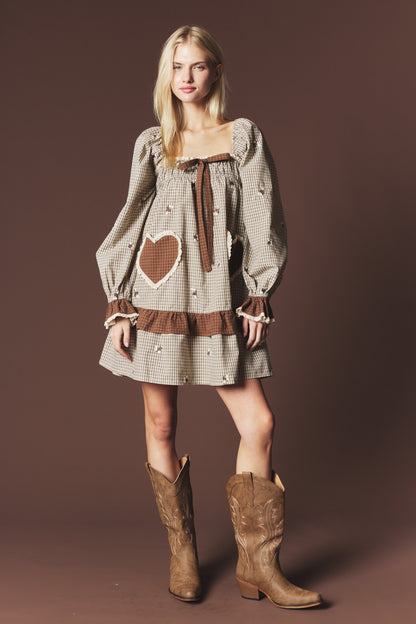Heart of Autumn Mini Dress - taupe/brown
